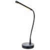 Lampe de bureau noire à LED avec bras flexible et base ronde pour éclairage directionnel et design moderne.