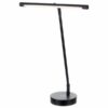 Lampe de bureau LED noire moderne avec bras articulé, base ronde et éclairage directionnel, idéal pour un espace de travail.