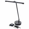 Lampe de bureau noire moderne avec bras articulé et adaptateur, idéale pour éclairage de travail ou lecture.