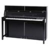 Piano droit noir élégant avec pédales à trois fonctions, idéal pour les musiciens et le décor intérieur raffiné.